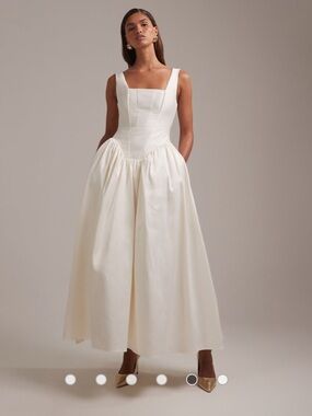 ASOS design square neck structured full skirt midi weddings dress in ivory
